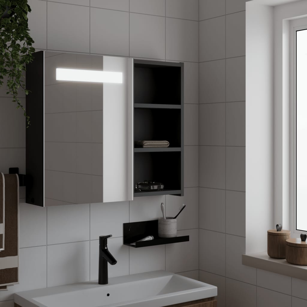 LED-valgustusega vannitoa peegelkapp, must, 60 x 13 x 52 cm