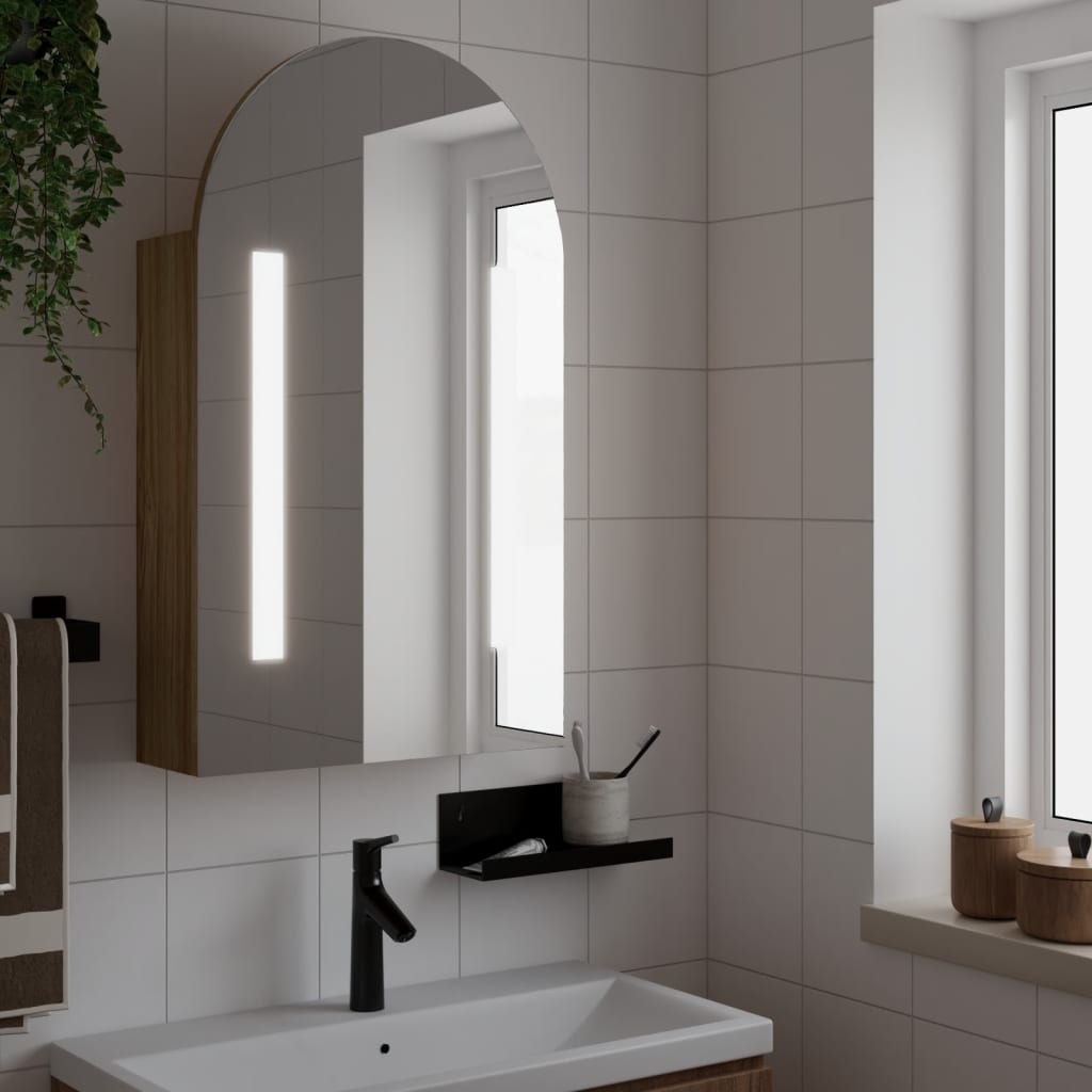 LED-valgustusega vannitoa peegelkapp, tamm, 42 x 13 x 70 cm