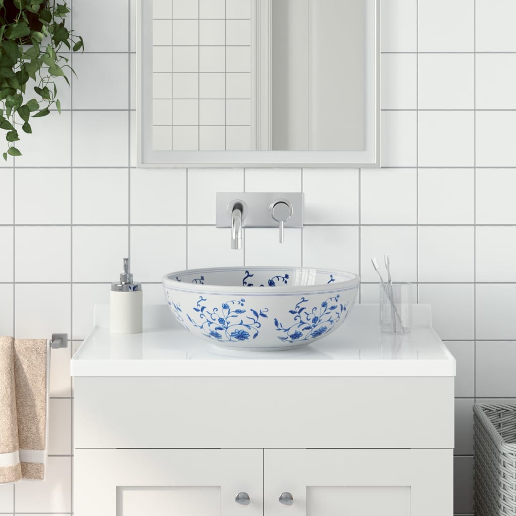 Valamu tööpinnale, valge ja sinine, ümar, Φ41x14, keraamiline