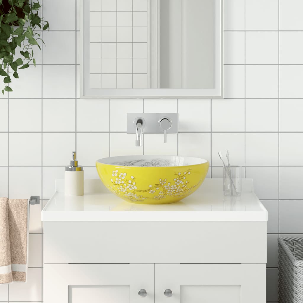 Valamu tööpinnale, valge ja kollane, ümar, Φ41x14, keraamiline