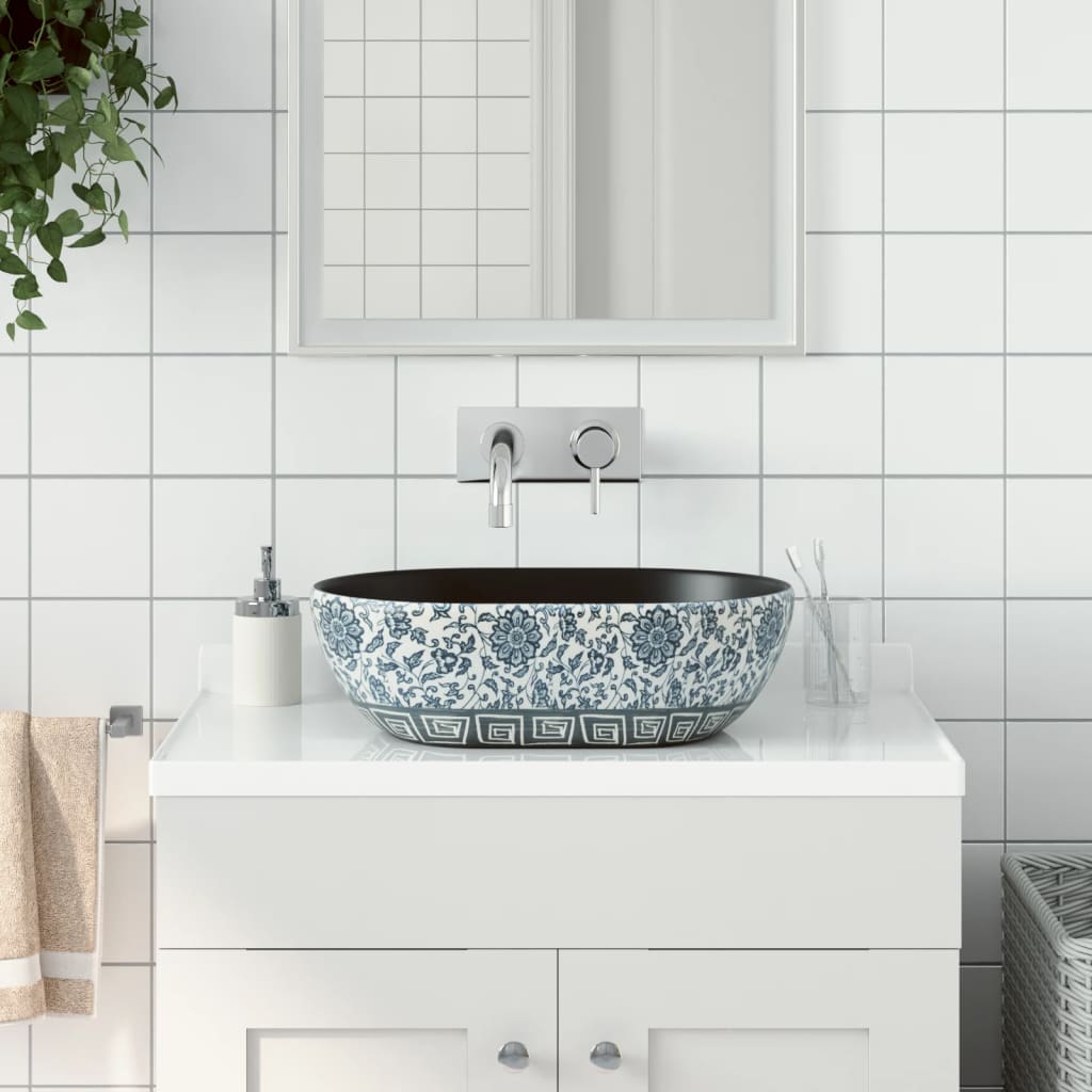Valamu tööpinnale, must ja sinine, ovaalne, keraamiline