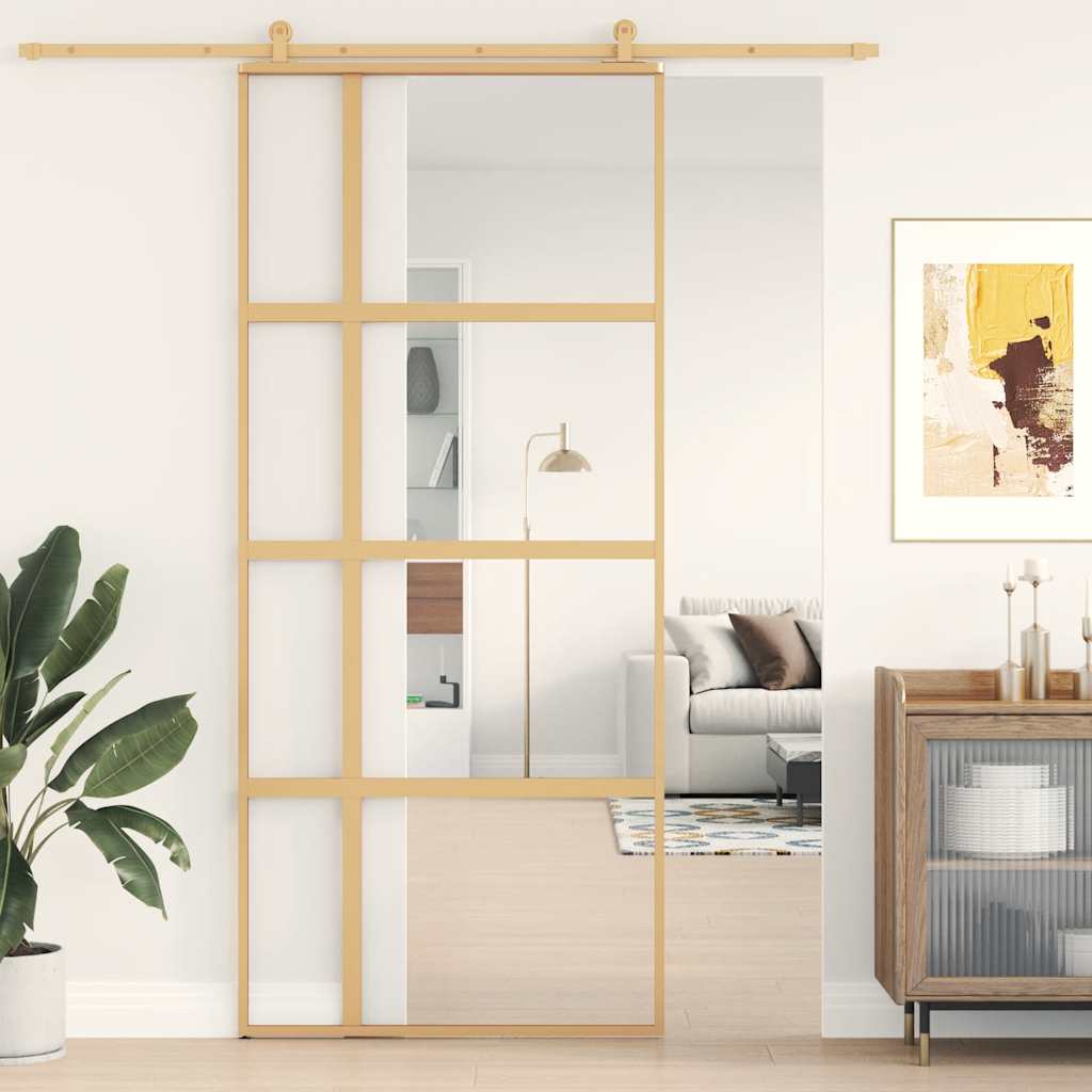 Liuguks, kuldne, 90x205 cm, läbipaistev ESG-klaas ja alumiinium