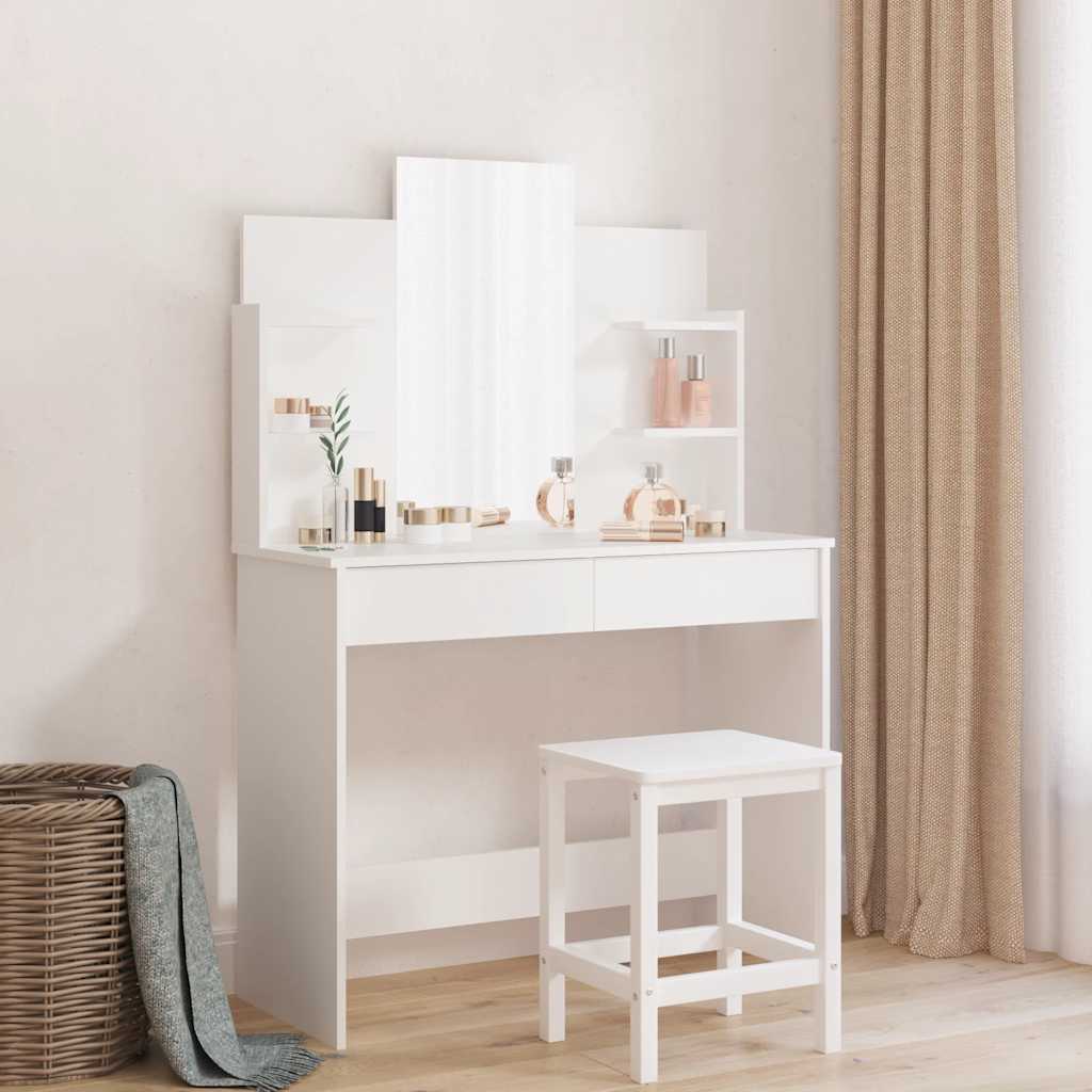 Peegliga tualettlaud, valge, 96 x 39 x 142 cm