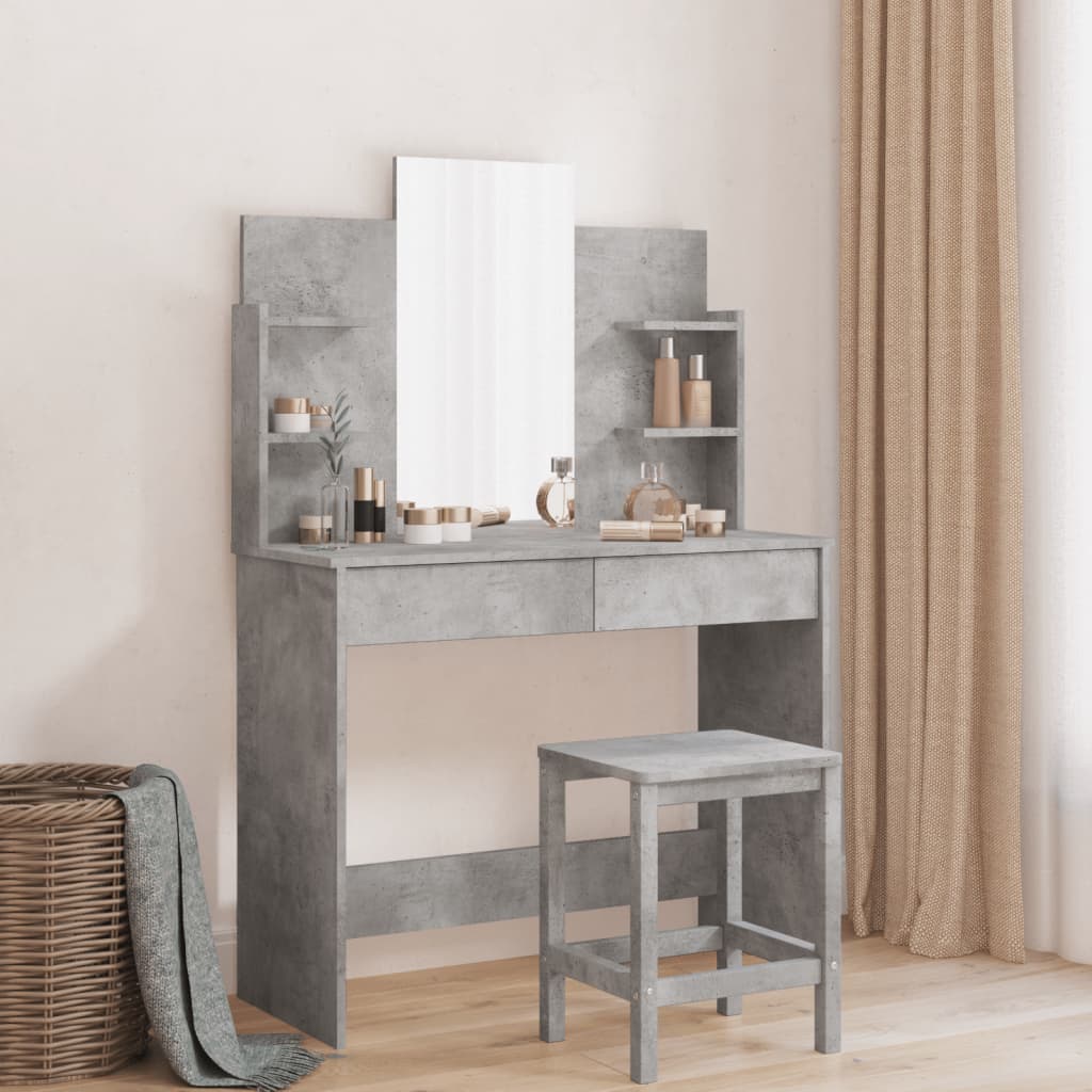 Peegliga tualettlaud, betoonhall, 96 x 39 x 142 cm