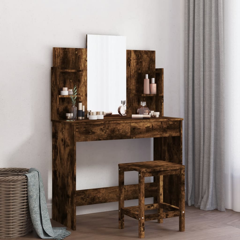 Peegliga tualettlaud, suitsutatud tamm, 96 x 39 x 142 cm