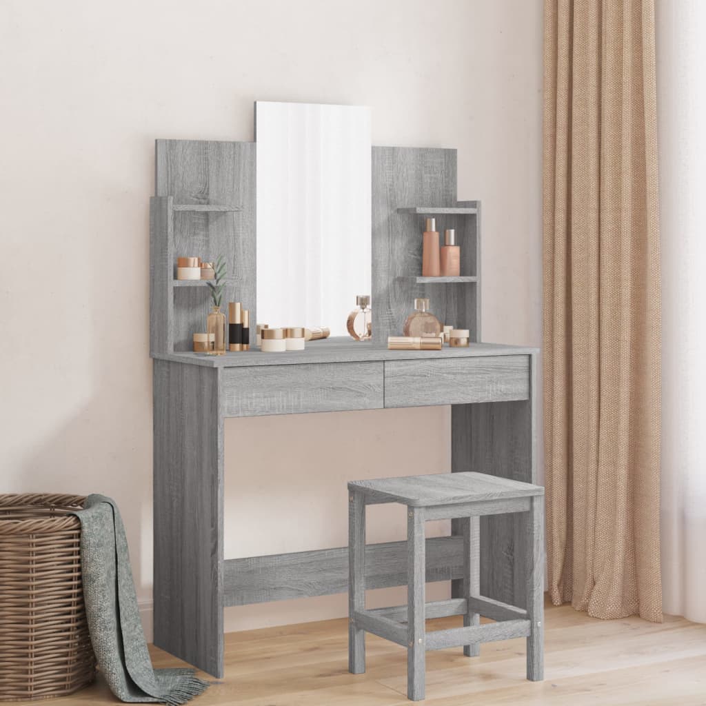 Peegliga tualettlaud, hall Sonoma tamm, 96 x 39 x 142 cm