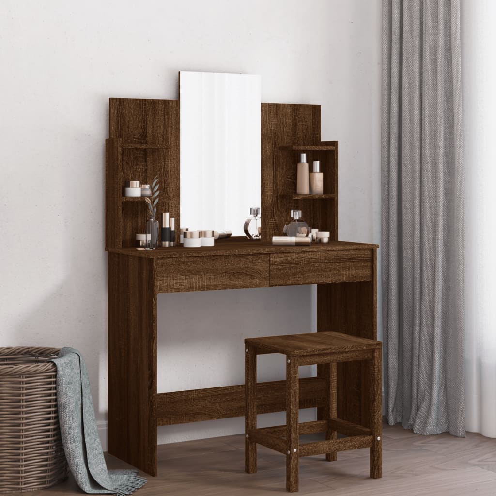 Peegliga tualettlaud, pruun tamm, 96 x 39 x 142 cm