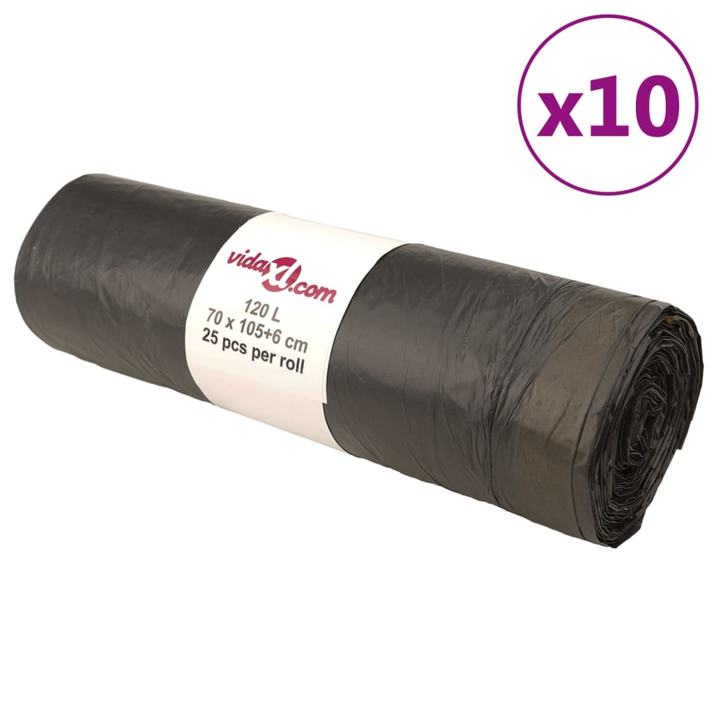 Pingutusnööridega prügikotid 250 tk, must, 120 l
