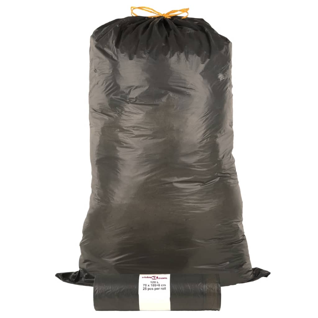Pingutusnööridega prügikotid 250 tk, must, 120 l
