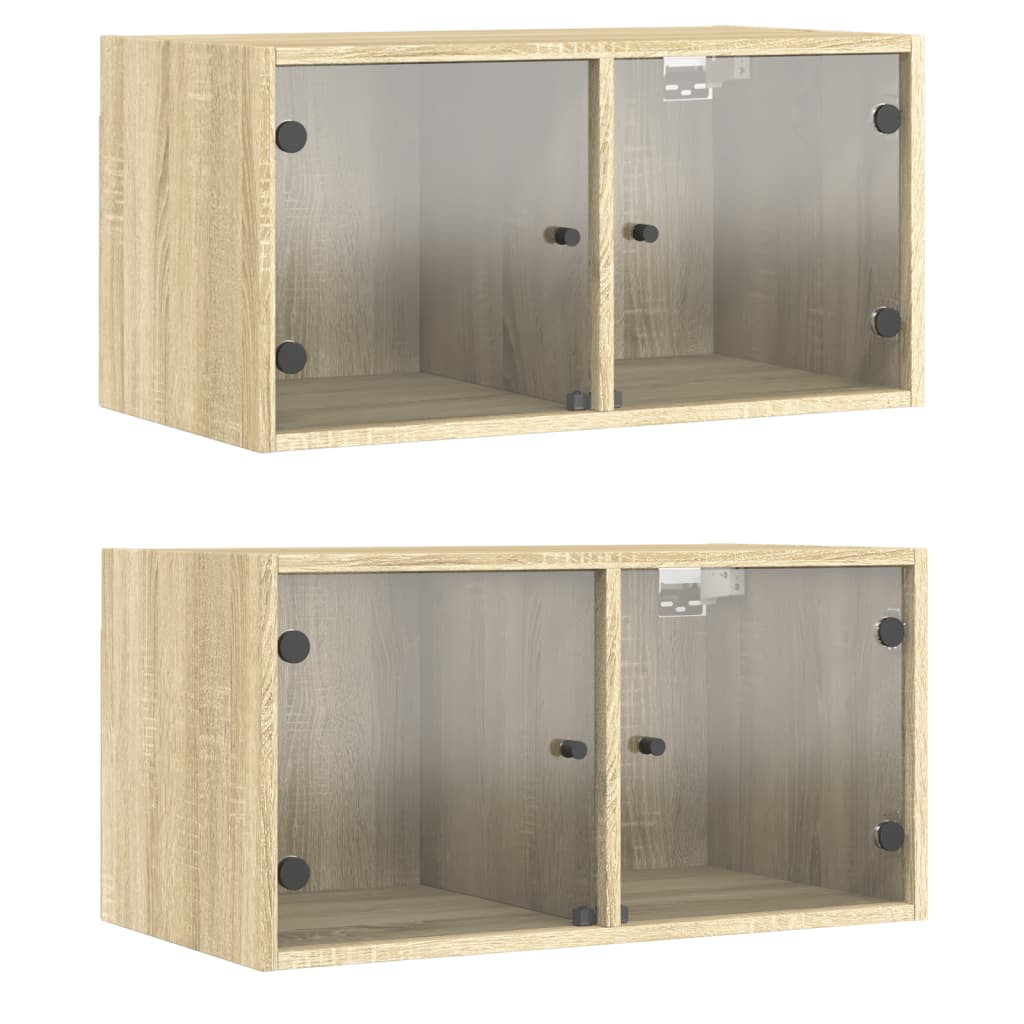 Klaasustega seinakapid 2 tk, Sonoma tamm, 68,5 x 37 x 35 cm