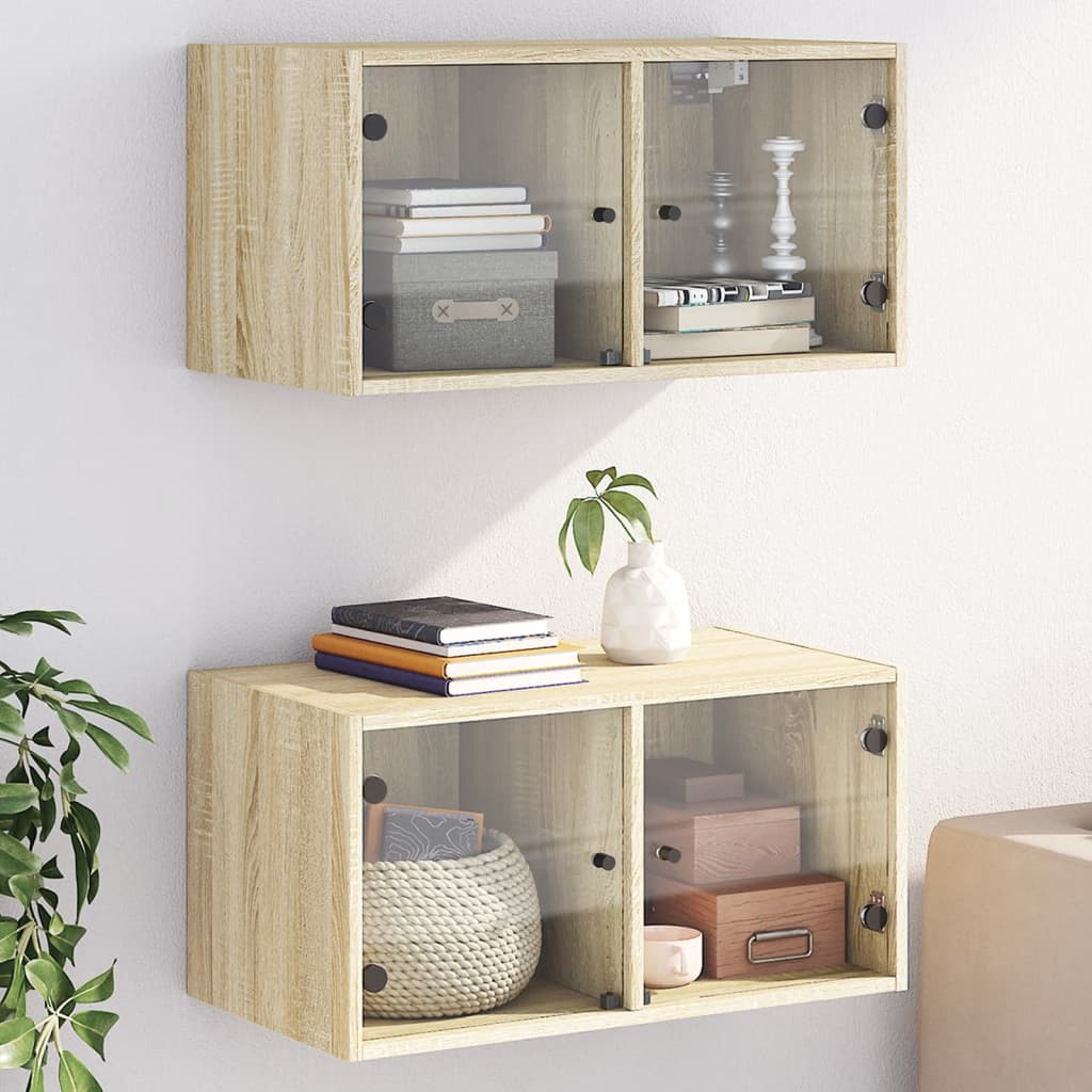 Klaasustega seinakapid 2 tk, Sonoma tamm, 68,5 x 37 x 35 cm