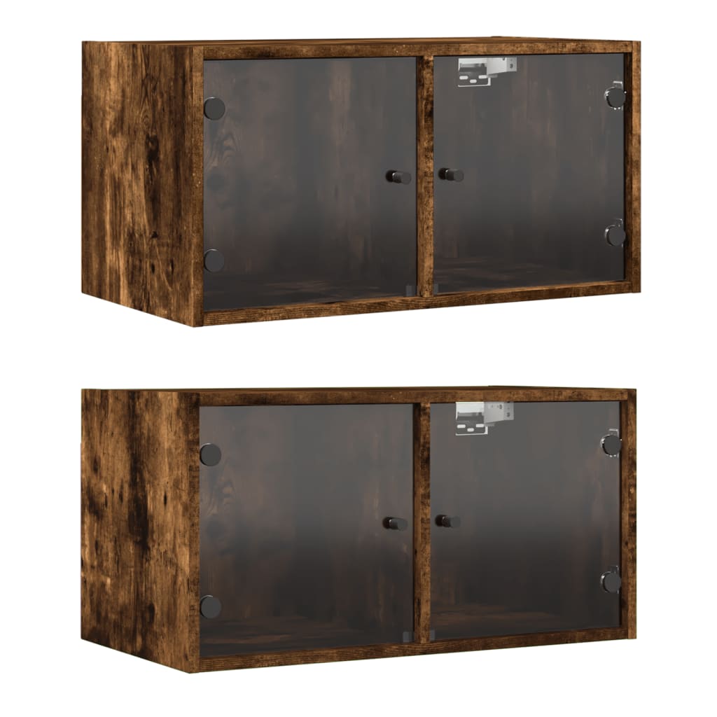 Klaasustega seinakapid 2 tk, suitsutatud tamm, 68,5x37x35 cm