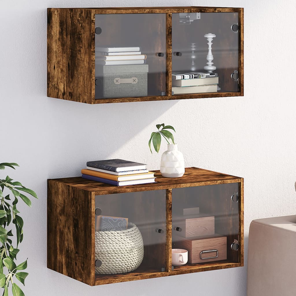 Klaasustega seinakapid 2 tk, suitsutatud tamm, 68,5x37x35 cm