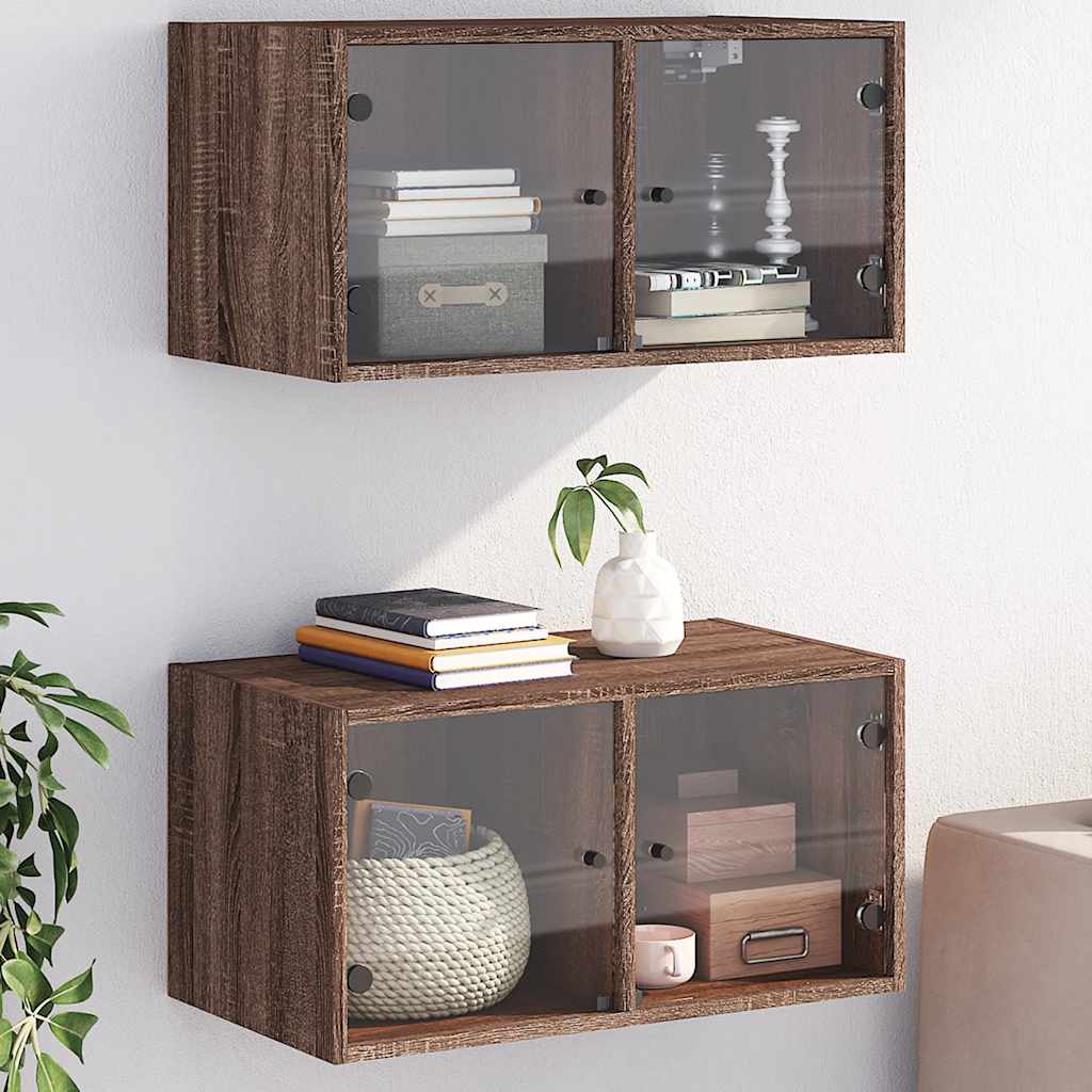 Klaasustega seinakapid 2 tk, pruun tamm, 68,5 x 37 x 35 cm