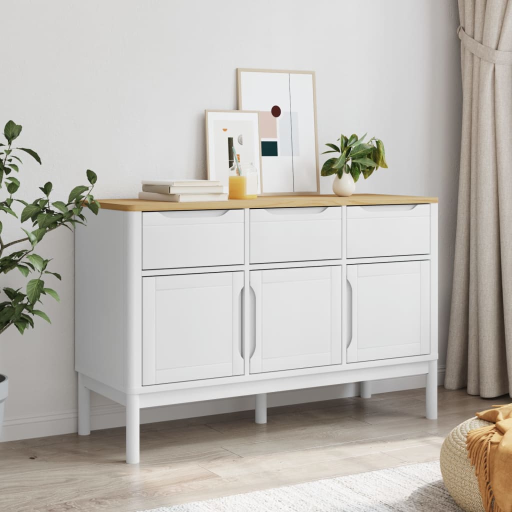 Puhvetkapp "FLORO", valge, 114 x 43 x 74 cm, männipuit