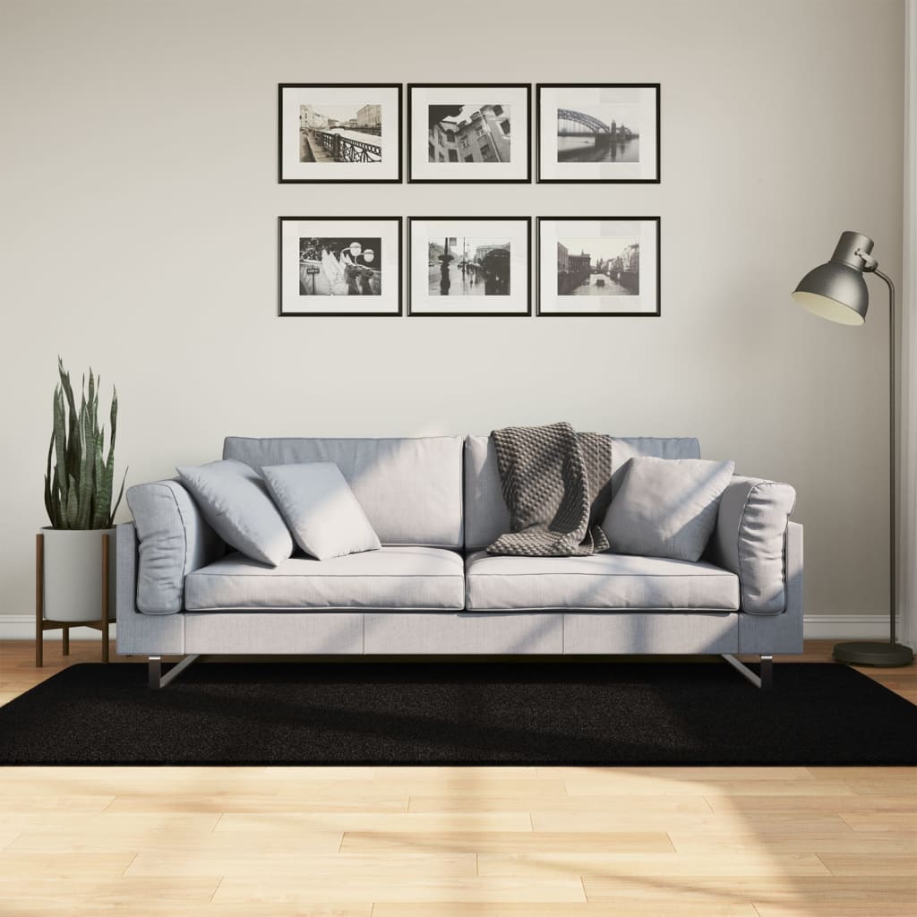 Vaip HUARTE, lühikese narmaga, pestav, must, 100 x 200 cm