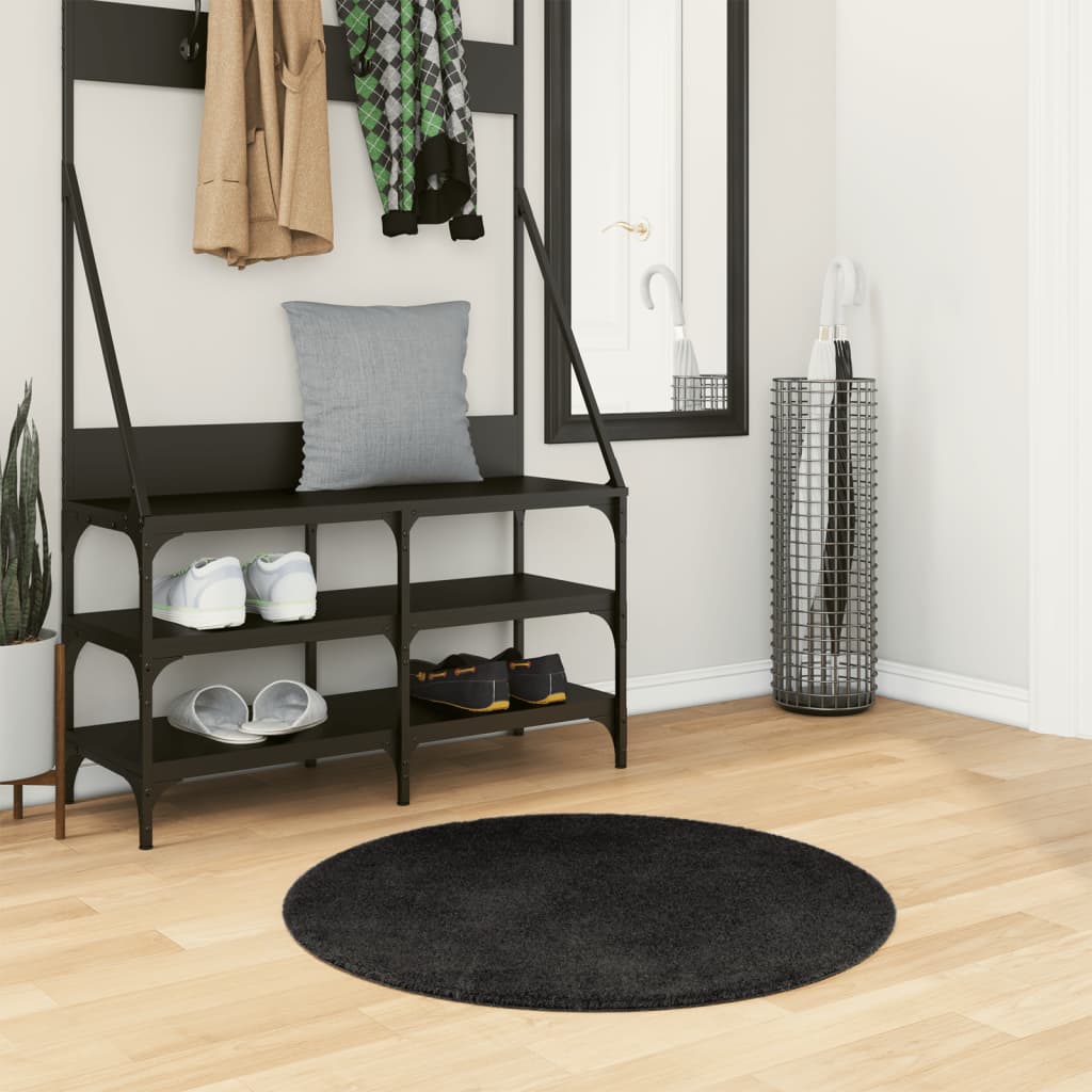 Vaip HUARTE, lühikese narmaga, pestav, must, Ø 80 cm