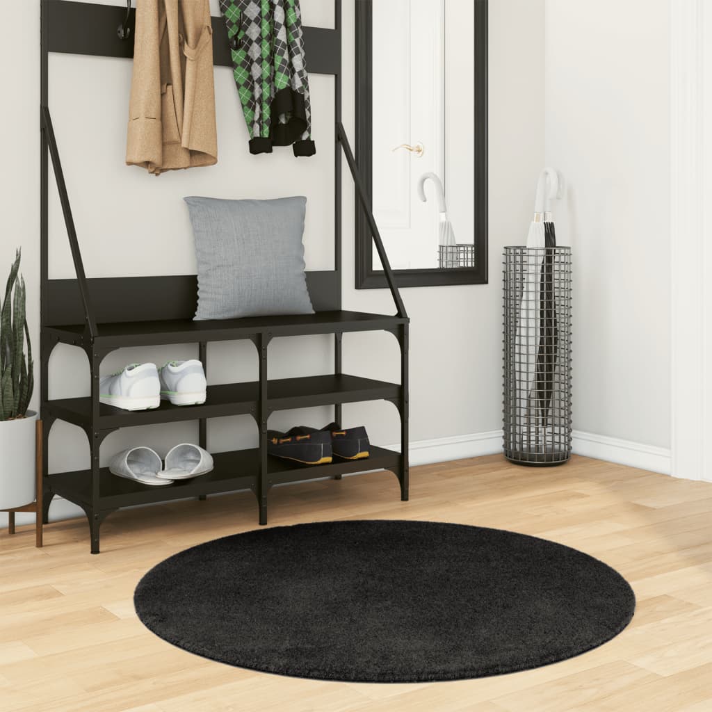 Vaip HUARTE, lühikese narmaga, pestav, must, Ø 100 cm