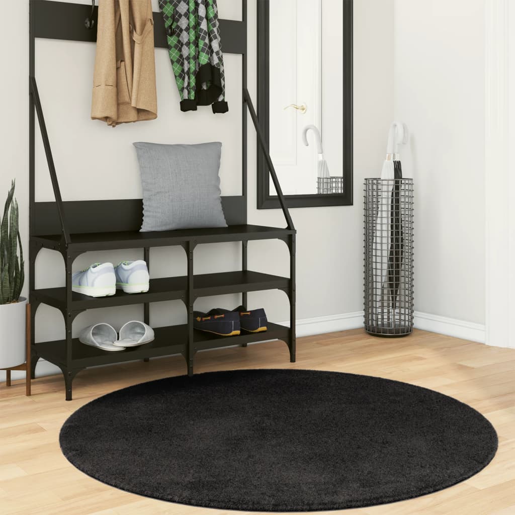 Vaip HUARTE, lühikese narmaga, pestav, must, Ø 120 cm