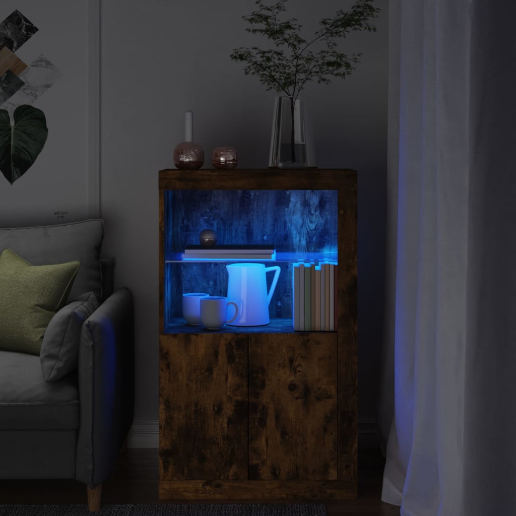 Külgkapp LED-valgustusega, suitsutatud tamm, tehispuit