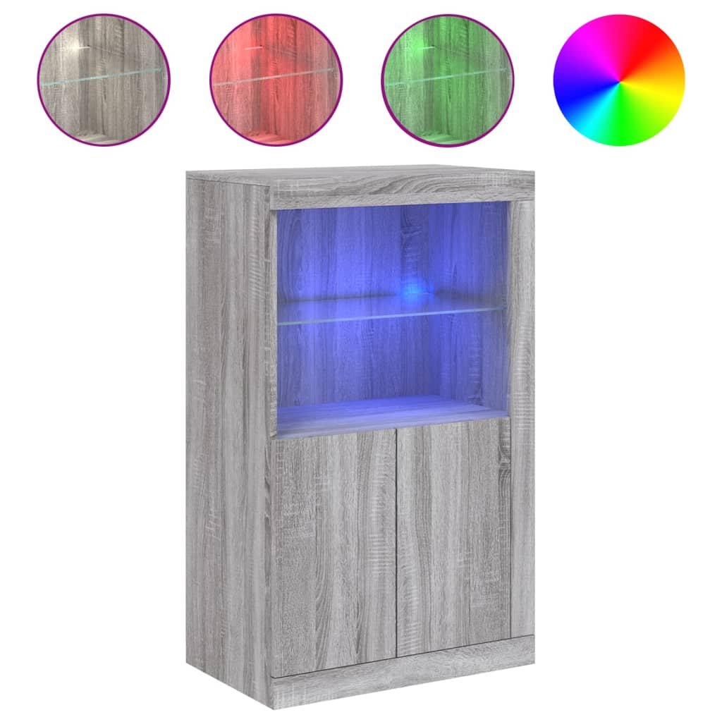 Külgkapp LED-valgustusega, hall Sonoma tamm, tehispuit