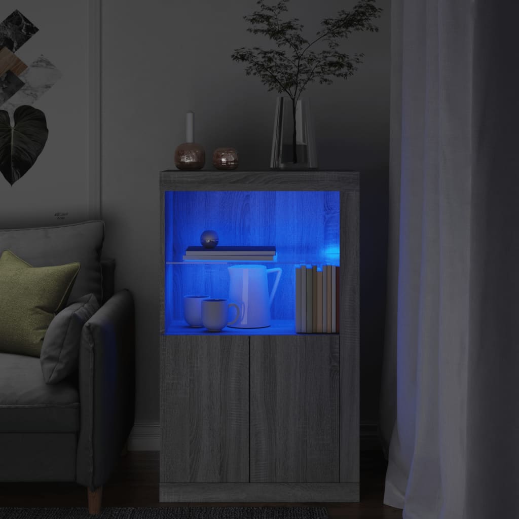 Külgkapp LED-valgustusega, hall Sonoma tamm, tehispuit