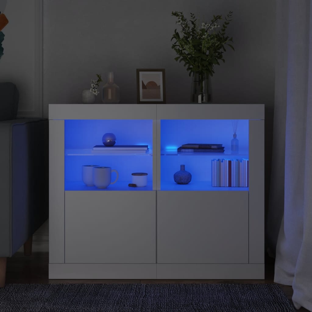 Külgkapid LED-valgustusega 2 tk, valge, tehispuit