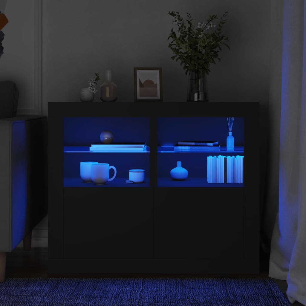 Külgkapid LED-valgustusega 2 tk, must, tehispuit