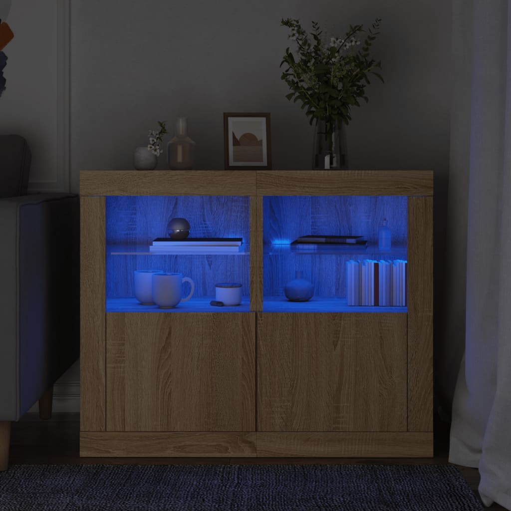 Külgkapid LED-valgustusega 2 tk, Sonoma tamm, tehispuit