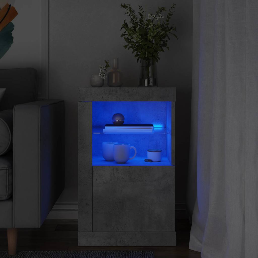 Külgkapp LED-valgustusega, betoonhall, tehispuit