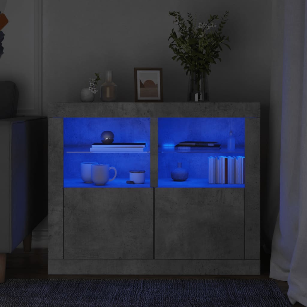 Külgkapid LED-valgustusega 2 tk, betoonhall, tehispuit