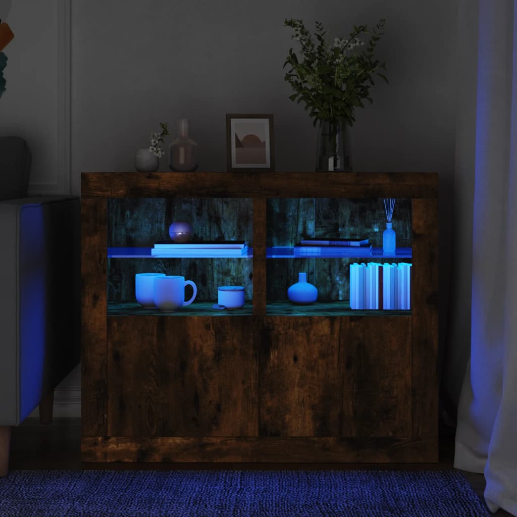Külgkapid LED-valgustusega 2 tk, suitsutatud tamm, tehispuit