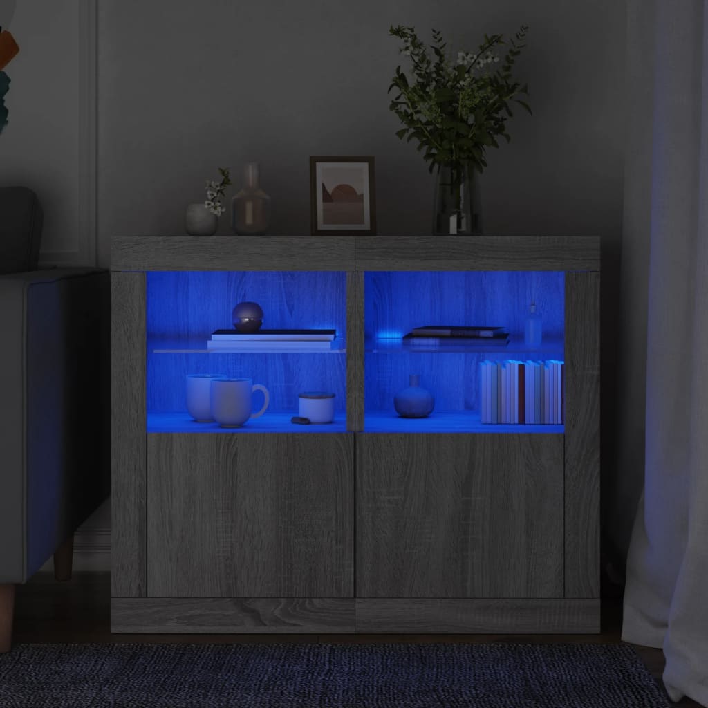 Külgkapid LED-valgustusega 2 tk, hall Sonoma tamm, tehispuit