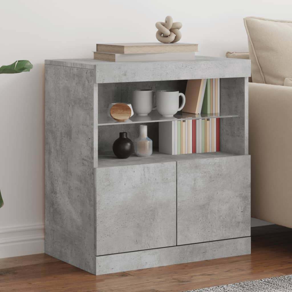Puhvetkapp LED-tuledega, betoonhall, 60 x 37 x 67 cm