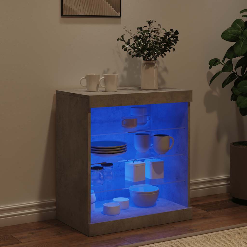 Puhvetkapp LED-tuledega, betoonhall, 60,5 x 37 x 67 cm