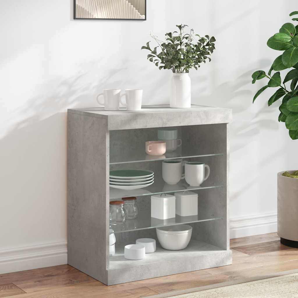 Puhvetkapp LED-tuledega, betoonhall, 60,5 x 37 x 67 cm