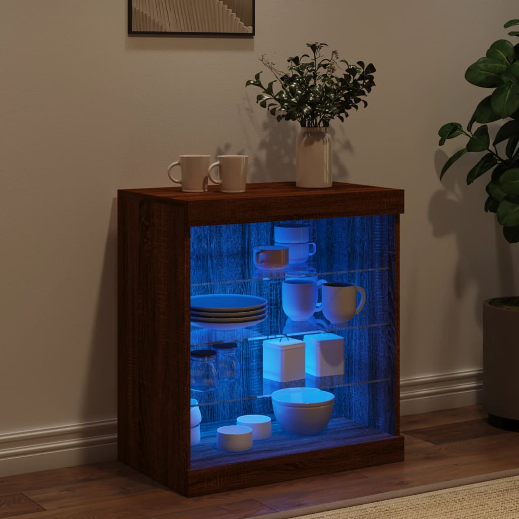 Puhvetkapp LED-tuledega, pruun tamm, 60,5 x 37 x 67 cm