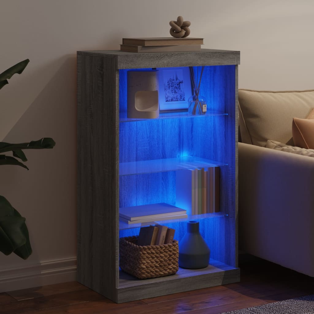 Puhvetkapp LED-tuledega, hall Sonoma tamm, 60,5 x 37 x 100 cm
