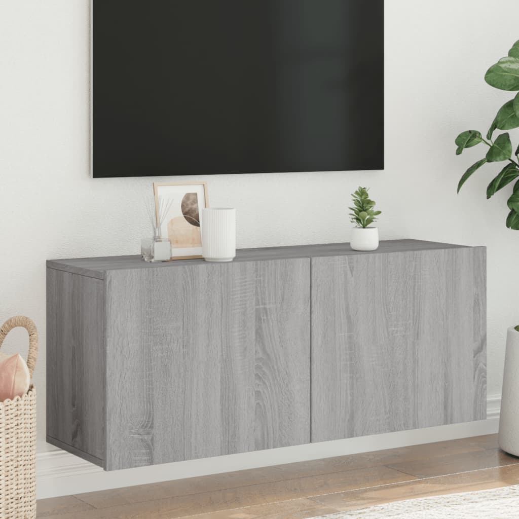 Seinale kinnitatav telerikapp, hall Sonoma tamm, 100x30x41 cm