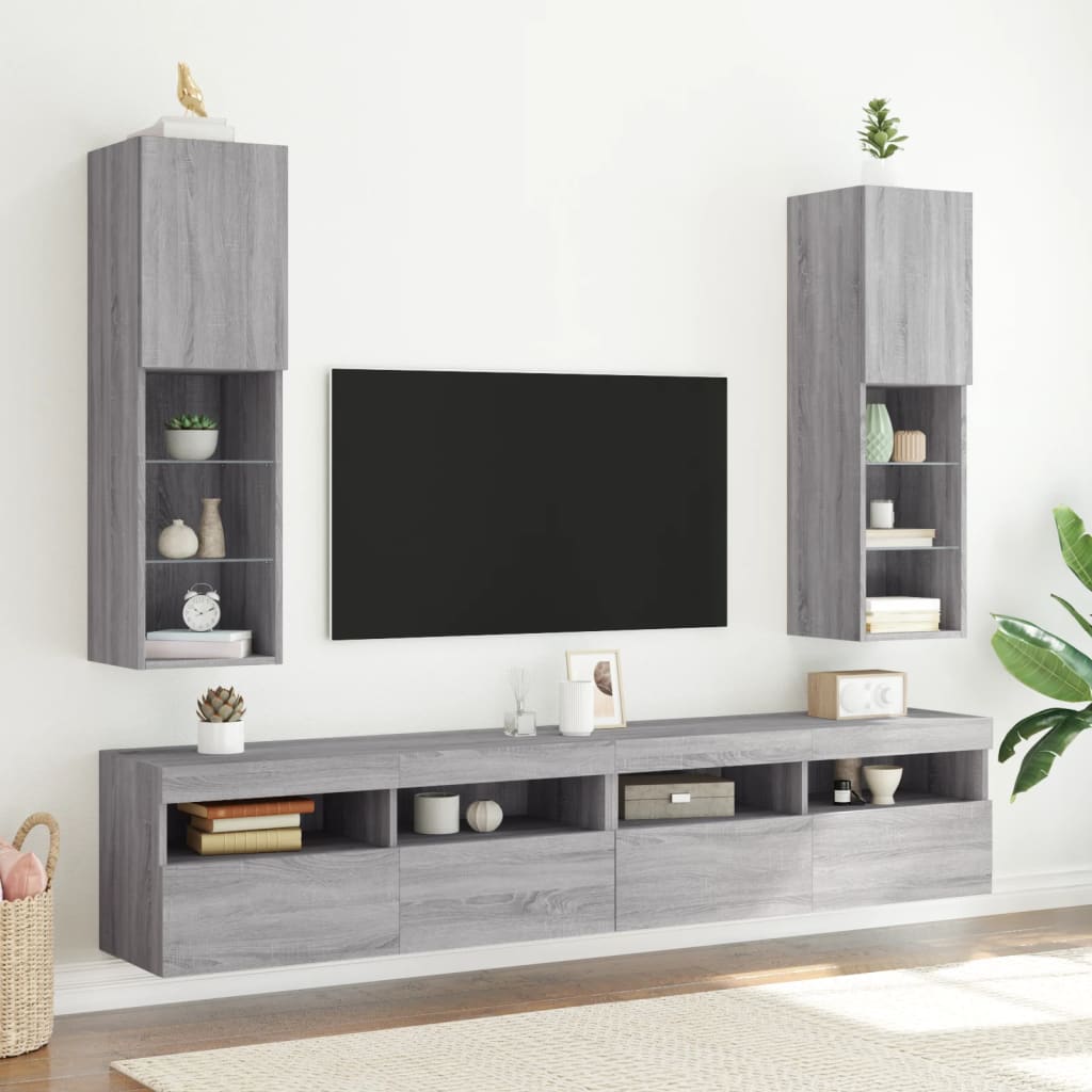LED-tuledega telerikapid 2 tk, hall Sonoma tamm, 30,5x30x102 cm
