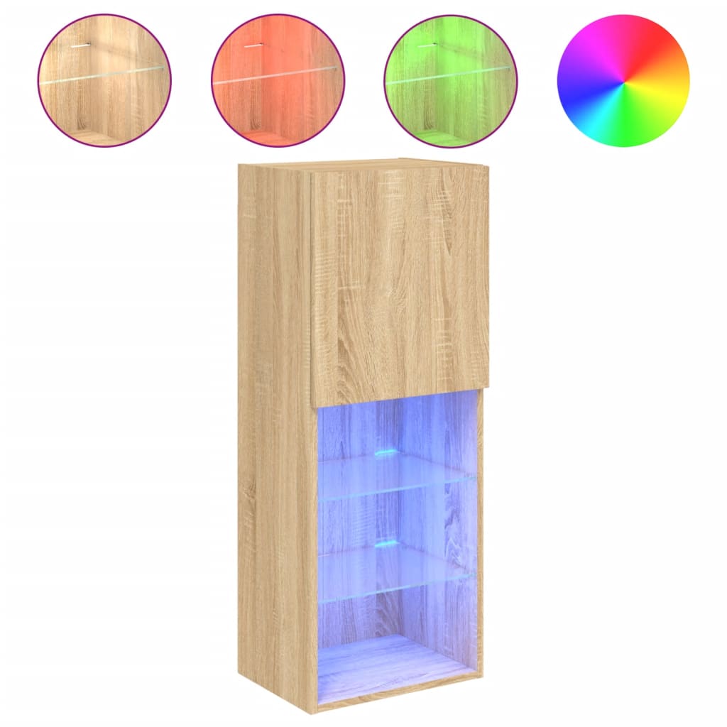 LED-tuledega telerikapp, Sonoma tamm, 40,5 x 30 x 102 cm