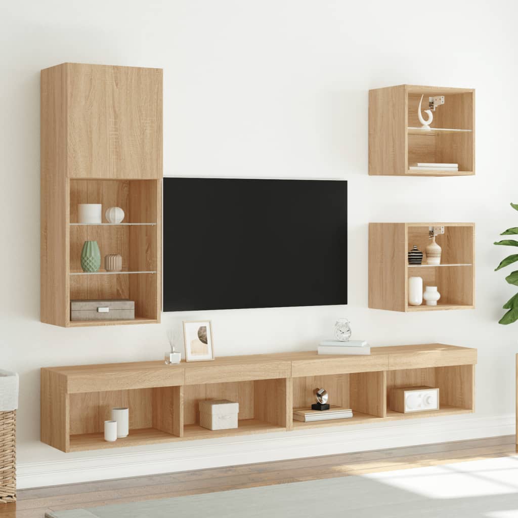 LED-tuledega telerikapp, Sonoma tamm, 40,5 x 30 x 102 cm
