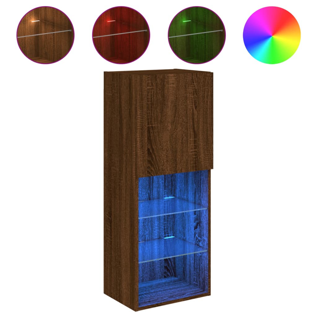 LED-tuledega telerikapp, pruun tamm, 40,5 x 30 x 102 cm