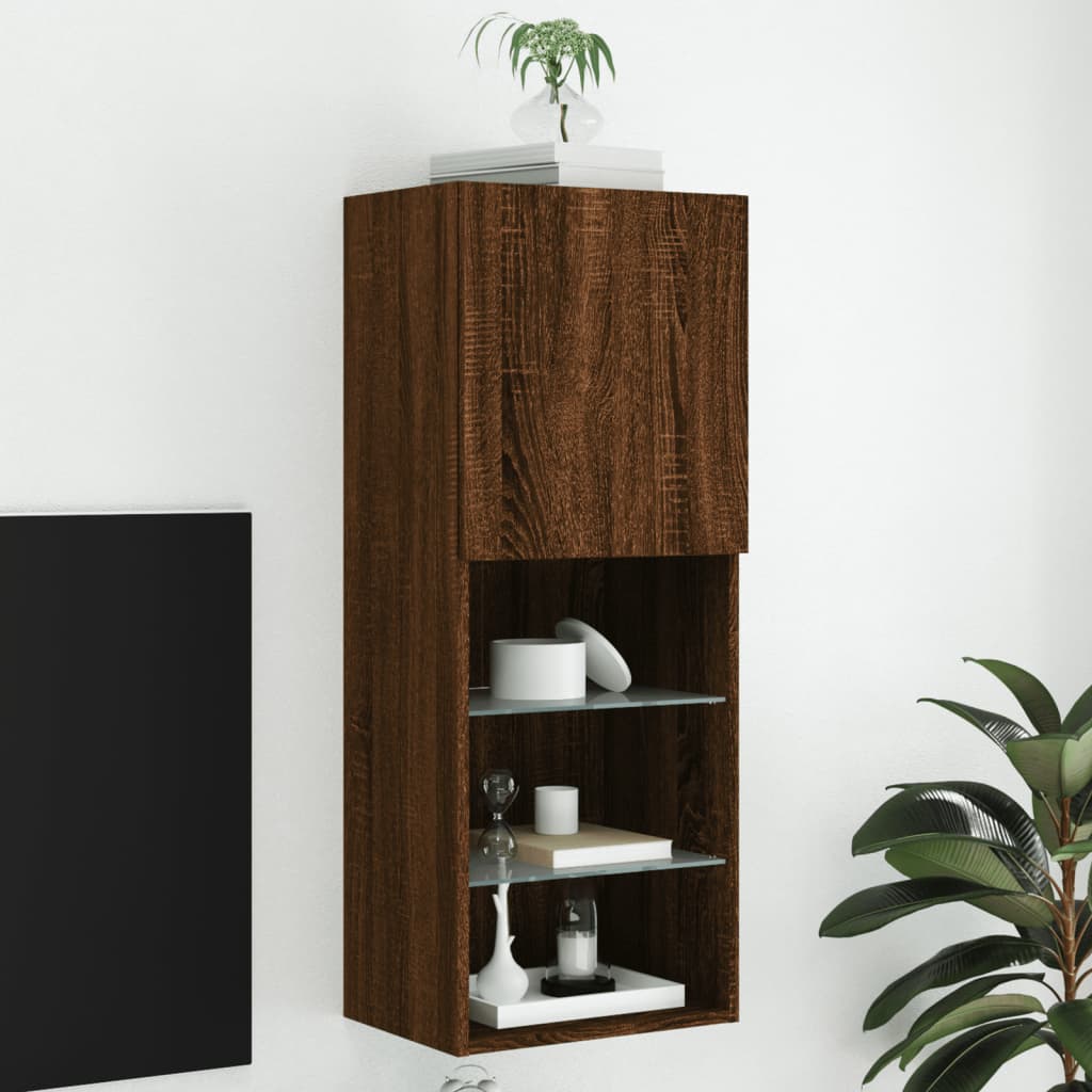 LED-tuledega telerikapp, pruun tamm, 40,5 x 30 x 102 cm