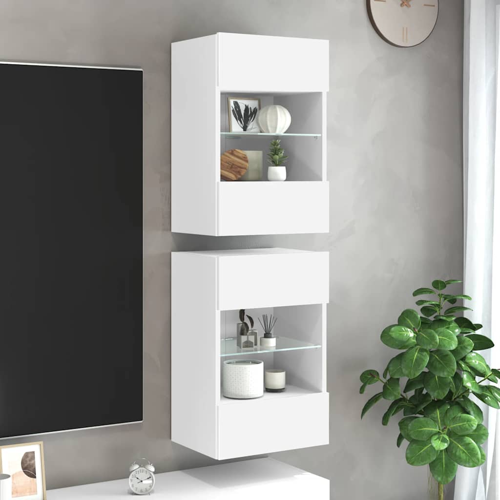 Seinakapid LED-tuledega teleri jaoks 2 tk, valge, 40 x 30 x 60,5 cm