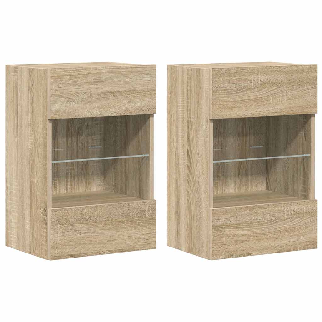 Seinakapid LED-tuledega teleri jaoks 2 tk, Sonoma tamm, 40x30x60,5 cm