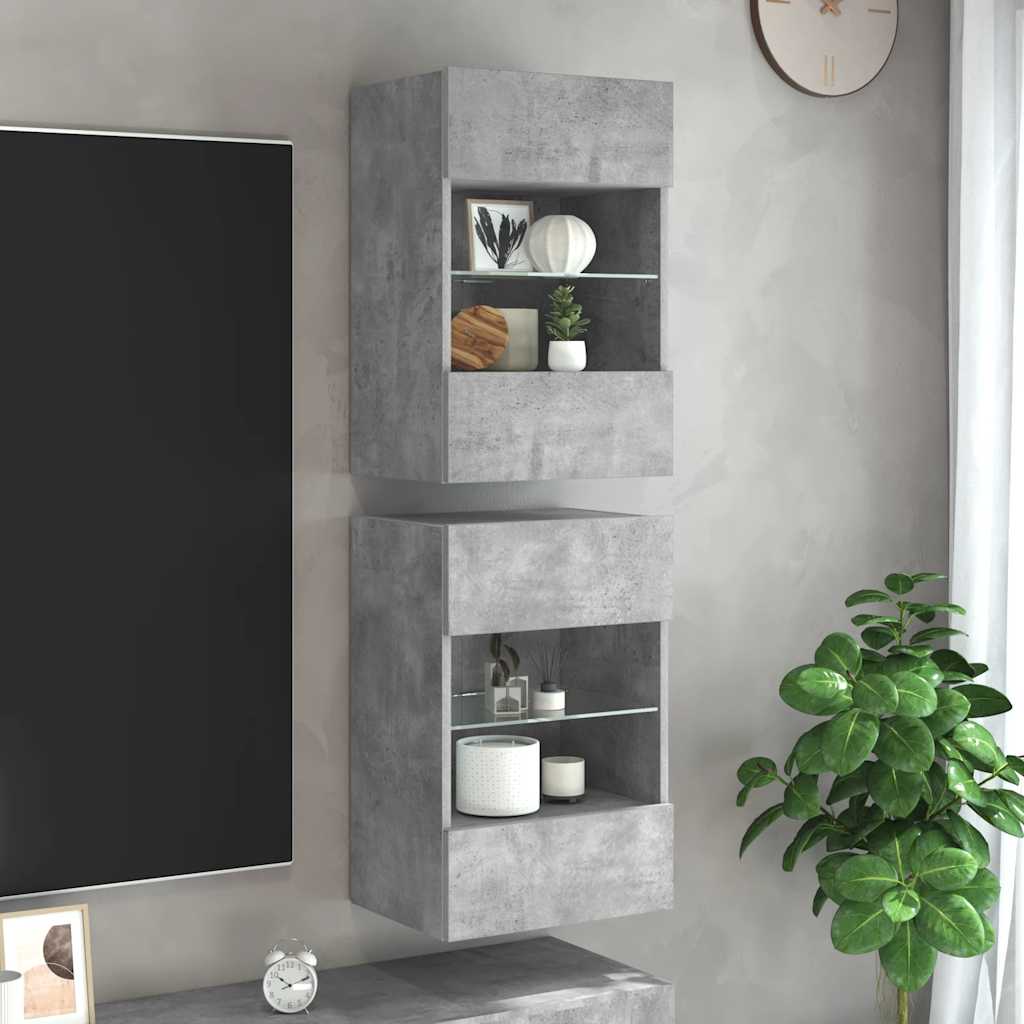 Seinakapid LED-tuledega teleri jaoks 2 tk, betoonhall, 40x30x60,5 cm