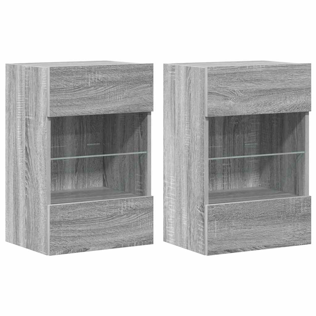 Seinakapid LED-tuledega teleri jaoks 2 tk, hall Sonoma, 40x30x60,5 cm