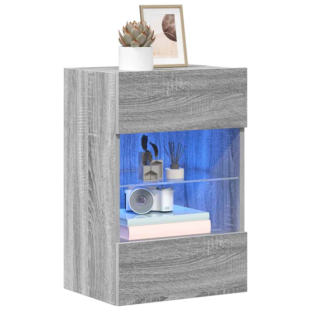 Seinakapid LED-tuledega teleri jaoks 2 tk, hall Sonoma, 40x30x60,5 cm