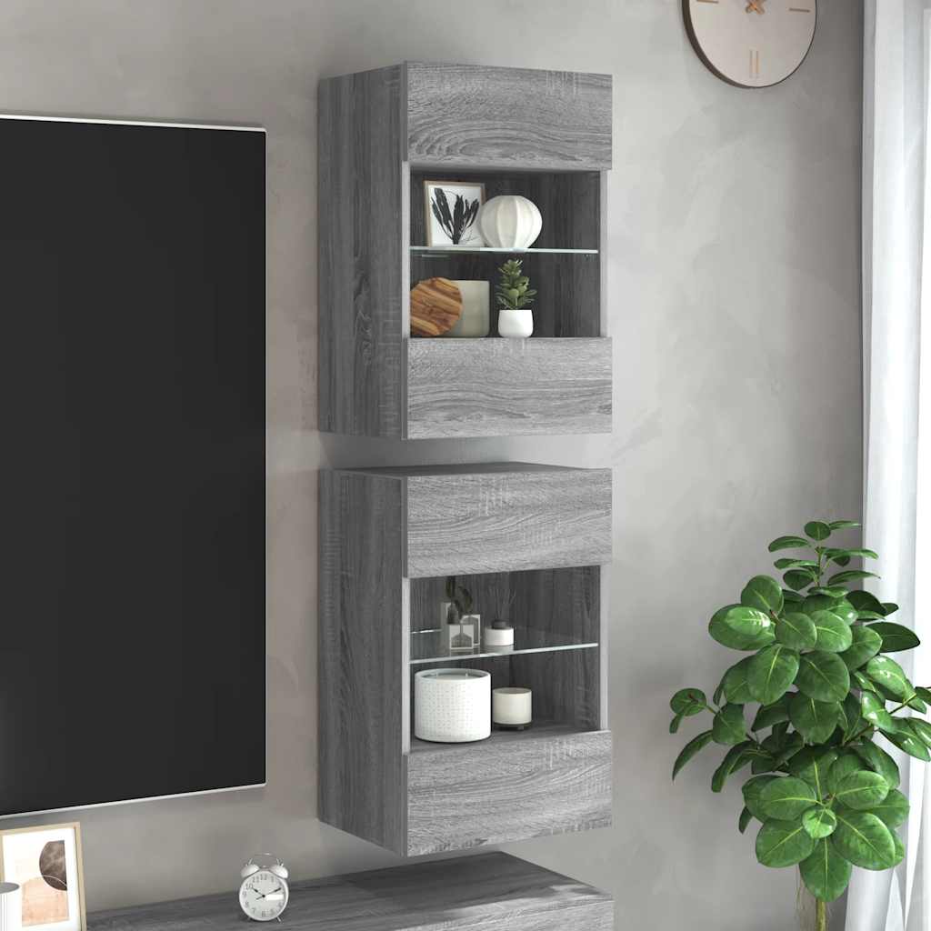 Seinakapid LED-tuledega teleri jaoks 2 tk, hall Sonoma, 40x30x60,5 cm